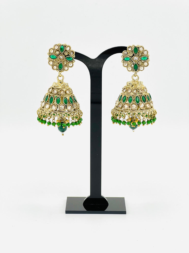 Green Jhumka Earrings