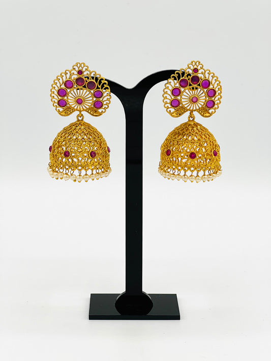 Gold/Purple Jhumka Earrings