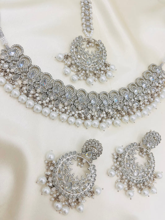Silver Bahar Necklace Set