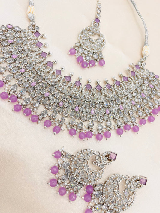 Vedika Silver / Lavender Necklace Set