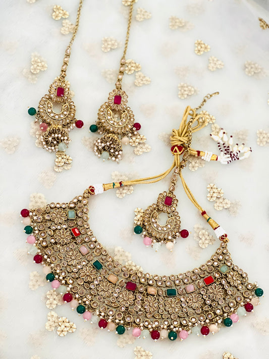 Pink/Green Priyanka Necklace Set