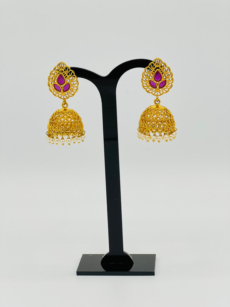 Gold/Purple Jhumka Earrings