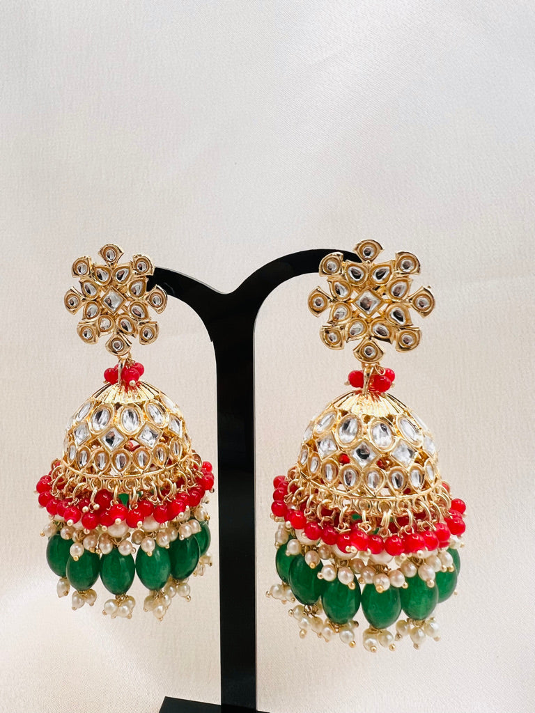 Red/Green Jhumka Earrings